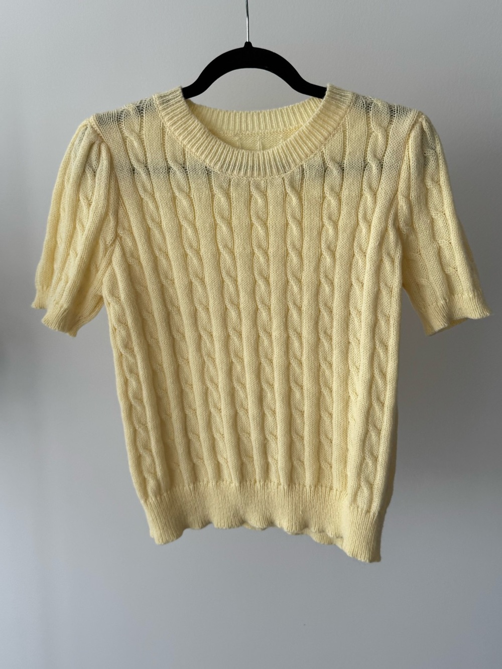 Knit Short Sleeve Sweater Top - Cream Yellow